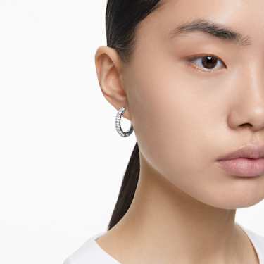 Dextera hoop earrings, Medium, White, Rhodium plated - Swarovski, 5651392