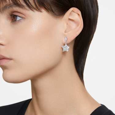 Stella csepp alakú fülbevaló, Gyémántmetszés, Csillag, Fehér, Ródium bevonattal - Swarovski, 5652002