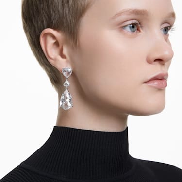 Mesmera drop earrings, Mixed cuts, White, Rhodium plated - Swarovski, 5652038