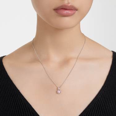 Birthstone pendant, Square cut, June, Pink, Rhodium plated by SWAROVSKI