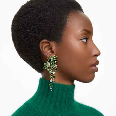 Gema drop earrings, Mixed cuts, Green, Gold-tone plated - Swarovski, 5652801