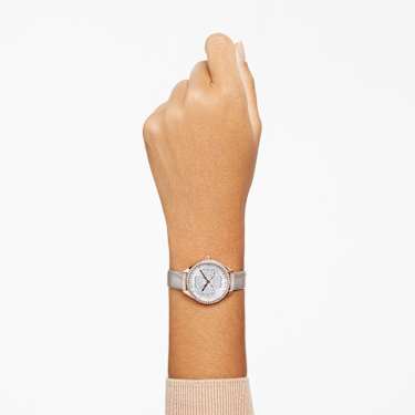 Ročna ura Attract, Izdelano v Švici, Deteljica, Usnjeni jermen, Siva, Prevleka v rožnato zlatem odtenku - Swarovski, 5653350
