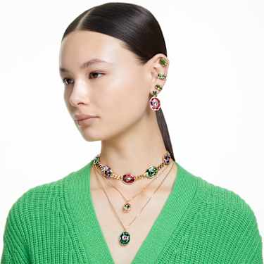 Millenia 夾式耳環, 方形切割, 綠色, 鍍金色色調 - Swarovski, 5654559