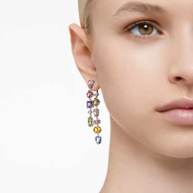 Gema Drop-Ohrhänger, Asymmetrisches Design, Verschiedene Schliffe, Lang, Mehrfarbig, Rhodiniert - Swarovski, 5656417