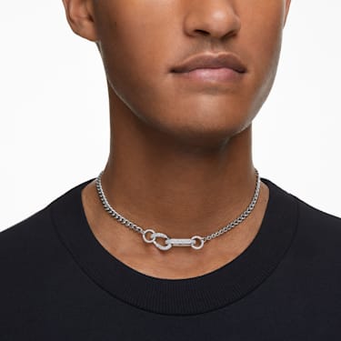 Dextera necklace, Pavé, Mixed links, White, Rhodium plated - Swarovski, 5656620