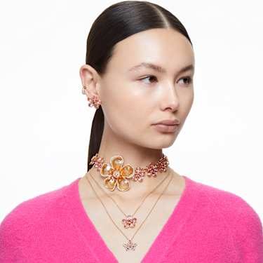 Idyllia 耳钉, 花朵, 粉红色, 金色饰面 - Swarovski, 5656635