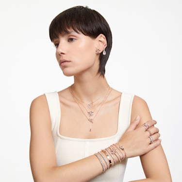 Volta necklace, Bow, Small, White, Rose gold-tone plated