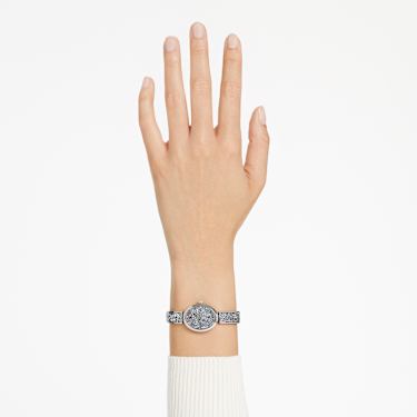 Crystal Rock Oval watch, Swiss Made, Crystal bracelet, Silver tone 