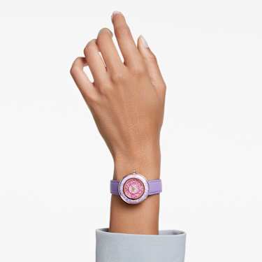 Ročna ura Crystalline Lustre, Izdelano v Švici, Usnjeni jermen, Vijoličasta, Prevleka v rožnato zlatem odtenku - Swarovski, 5656896
