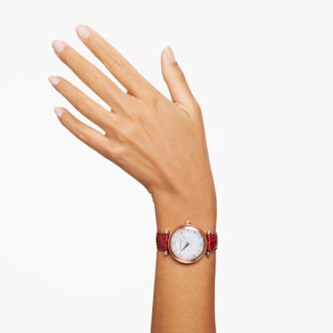 Crystalline Wonder Uhr, Schweizer Produktion, Lederarmband, Rot, Roségoldfarbenes Finish - Swarovski, 5656905