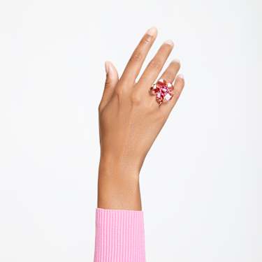 Idyllia 個性戒指, 花朵, 粉紅色, 鍍金（金色飾面） - Swarovski, 5657280