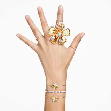 Matrix Tennis 브레이슬릿, 라운드 컷, 화이트, 골드 톤 플래팅 - Swarovski, 5657663