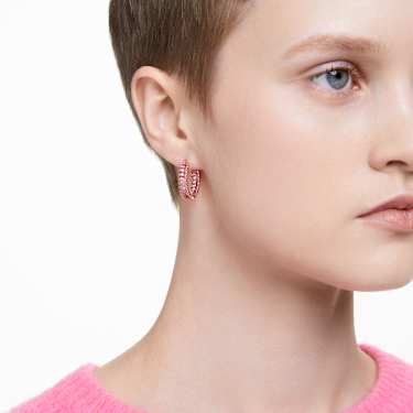 Matrix 후프 이어링, 바게트 컷, 핑크, 로즈골드 톤 플래팅 - Swarovski, 5657726