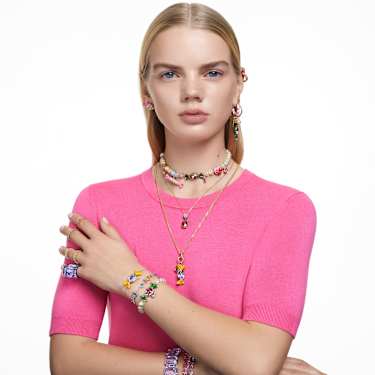 Matrix ต่างหูแบบห่วง, เจียระไนทรง Baguette, ชมพู, ตกแต่งผิวด้วยโรสโกลด์ 18K - Swarovski, 5657726