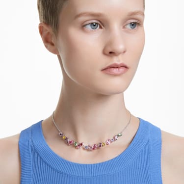 Gema necklace, Mixed cuts, Multicolored, Rhodium plated - Swarovski, 5658398