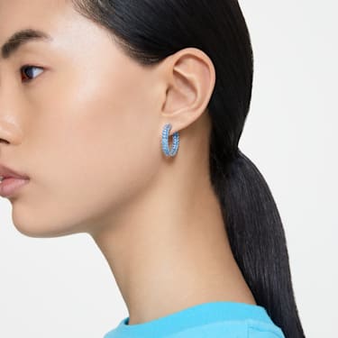 Matrix 후프 이어링, 바게트 컷, 블루, 로듐 플래팅 - Swarovski, 5659037