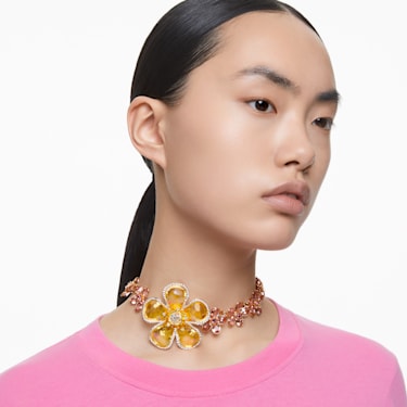 Florere choker, Flower, Multicolored, Gold-tone plated