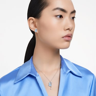 Swan 套裝, 天鵝, 藍色, 鍍白金色 - Swarovski, 5660597