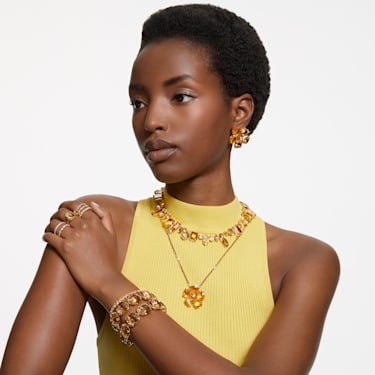 Matrix Tennis Bileklik, Yuvarlak kesim, Sarı, Altın rengi kaplama - Swarovski, 5660915