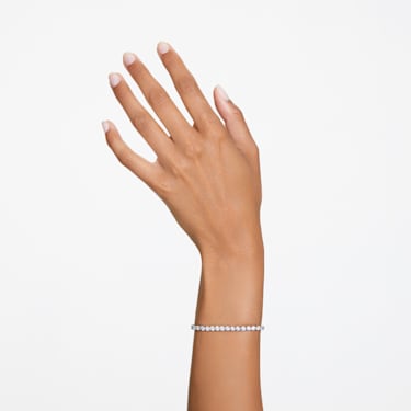 Matrix Tennis bracelet, Round cut, White, Rhodium plated - Swarovski, 5660917