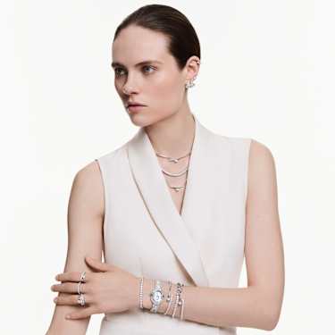 Matrix Tennis 手链, 圆形切割, 白色, 镀铑 - Swarovski, 5660917