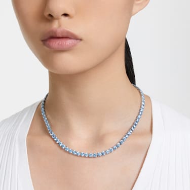 Collier Matrix Tennis, Taille ronde, Medium, Bleu, Métal rhodié - Swarovski, 5661187