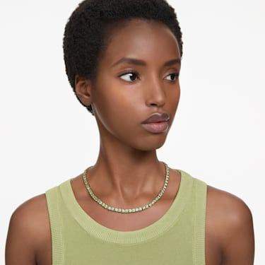 Matrix Tennis necklace, Round cut, Medium, Green, Gold-tone plated - Swarovski, 5661189