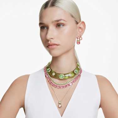 Matrix Tennis necklace, Round cut, Medium, Green, Gold-tone plated - Swarovski, 5661189