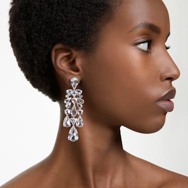 Mesmera 클립 이어링, 믹스 컷, 샹들리에, 화이트, 로듐 플래팅 - Swarovski, 5661691