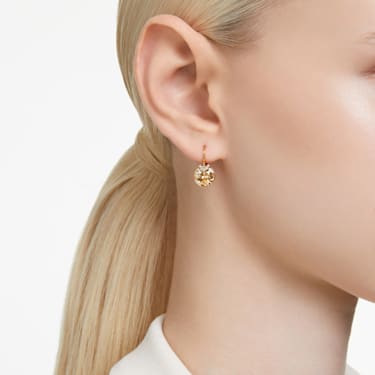 Bella V drop earrings, Round cut, Gold tone, Gold-tone plated - Swarovski, 5662093