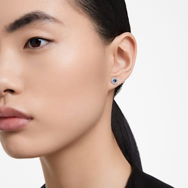 Una Angelic 스터드 이어링, 스퀘어 컷, 블루, 로듐 플래팅 - Swarovski, 5662143