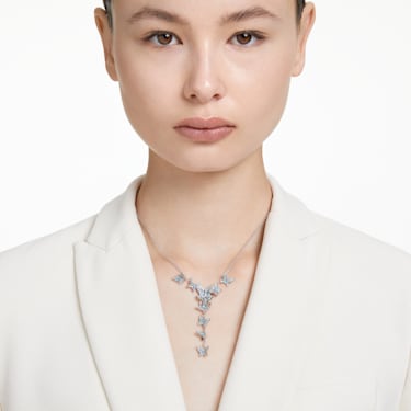 Lilia Y字型ネックレス, チョウ, ブルー, ロジウム・プレー  