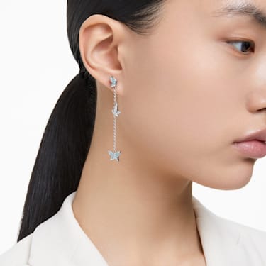 Idyllia Lilia 水滴形耳環, 蝴蝶, 藍色, 鍍白金色 - Swarovski, 5662182