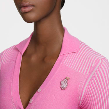 Swan brooch, Swan, Pink, Gold-tone plated - Swarovski, 5662243