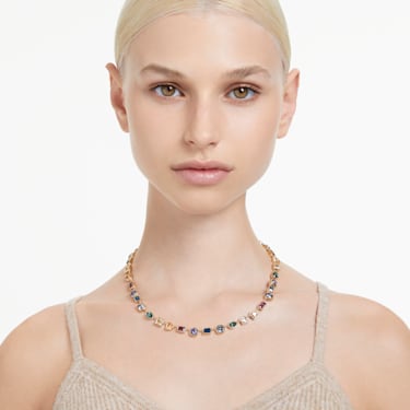 Stilla necklace, Mixed cuts, Multicolored, Gold-tone plated - Swarovski, 5662915