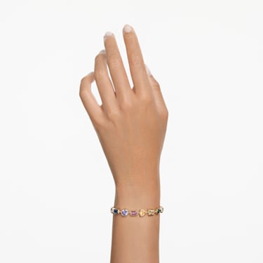 Imber Tennis 브레이슬릿, 믹스 컷, 멀티컬러, 골드 톤 플래팅 - Swarovski, 5662925