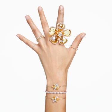 Idyllia 個性戒指, 花朵, 黃色, 鍍金色色調 - Swarovski, 5663075