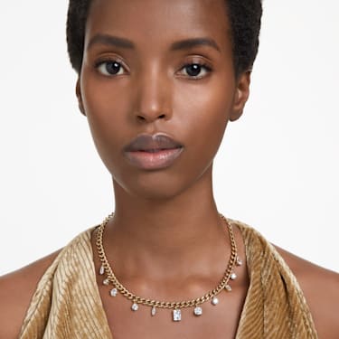 Imber necklace, Mixed cuts, White, 18K gold finish - Swarovski, 5663338