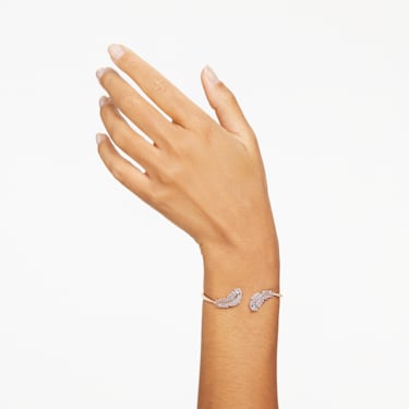 Idyllia bangle, Feather, White, Rose gold-tone plated by SWAROVSKI