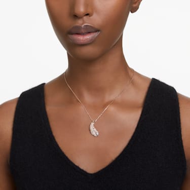 Pendentif Idyllia, Plume, Blanc, Placage de ton or rosé - Swarovski, 5663483
