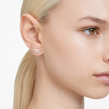 Idyllia stud earrings, Feather, White, Rose gold-tone plated by SWAROVSKI