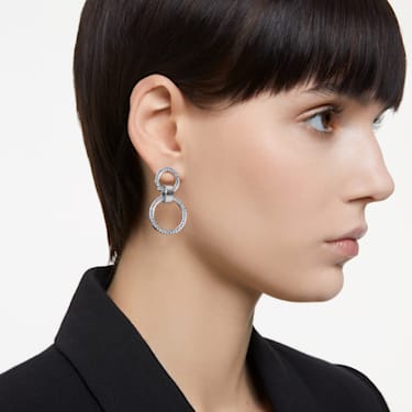 Dextera hoop earrings, Blue, Rhodium plated by SWAROVSKI