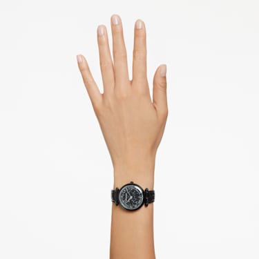 Crystalline Wonder óra, Svájci gyártmány, Bőr szíj, Fekete, Fekete felület - Swarovski, 5664311