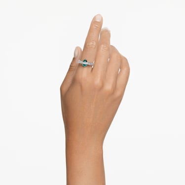 Hyperbola cocktail ring, Carbon neutral zirconia, Mixed cuts, Double bands, Green, Rhodium plated - Swarovski, 5665360
