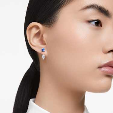 Mesmera 耳環袋, 混合式切割，可拆卸, 藍色, 鍍白金色 - Swarovski, 5665767