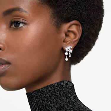 Viseči uhani Mesmera, Mešani rezi, Beli, Prevleka iz rodija - Swarovski, 5665825