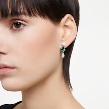 Mesmera drop earrings, Mixed cuts, Green, Rhodium plated by SWAROVSKI