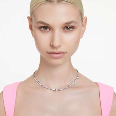 Matrix Tennis สร้อยคอ, ผสมผสานเหลี่ยมเจียระไนหลายหลายรูปแบบ, ชมพู, เคลือบโรเดียม - Swarovski, 5666165