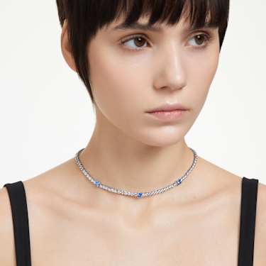 Matrix Tennis 네크리스, 믹스 컷, 블루, 로듐 플래팅 - Swarovski, 5666167