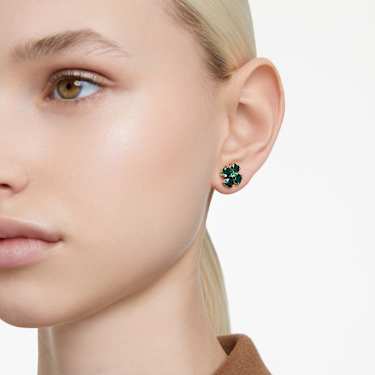 Idyllia 耳釘, 幸運草, 綠色, 鍍金色色調 - Swarovski, 5666236